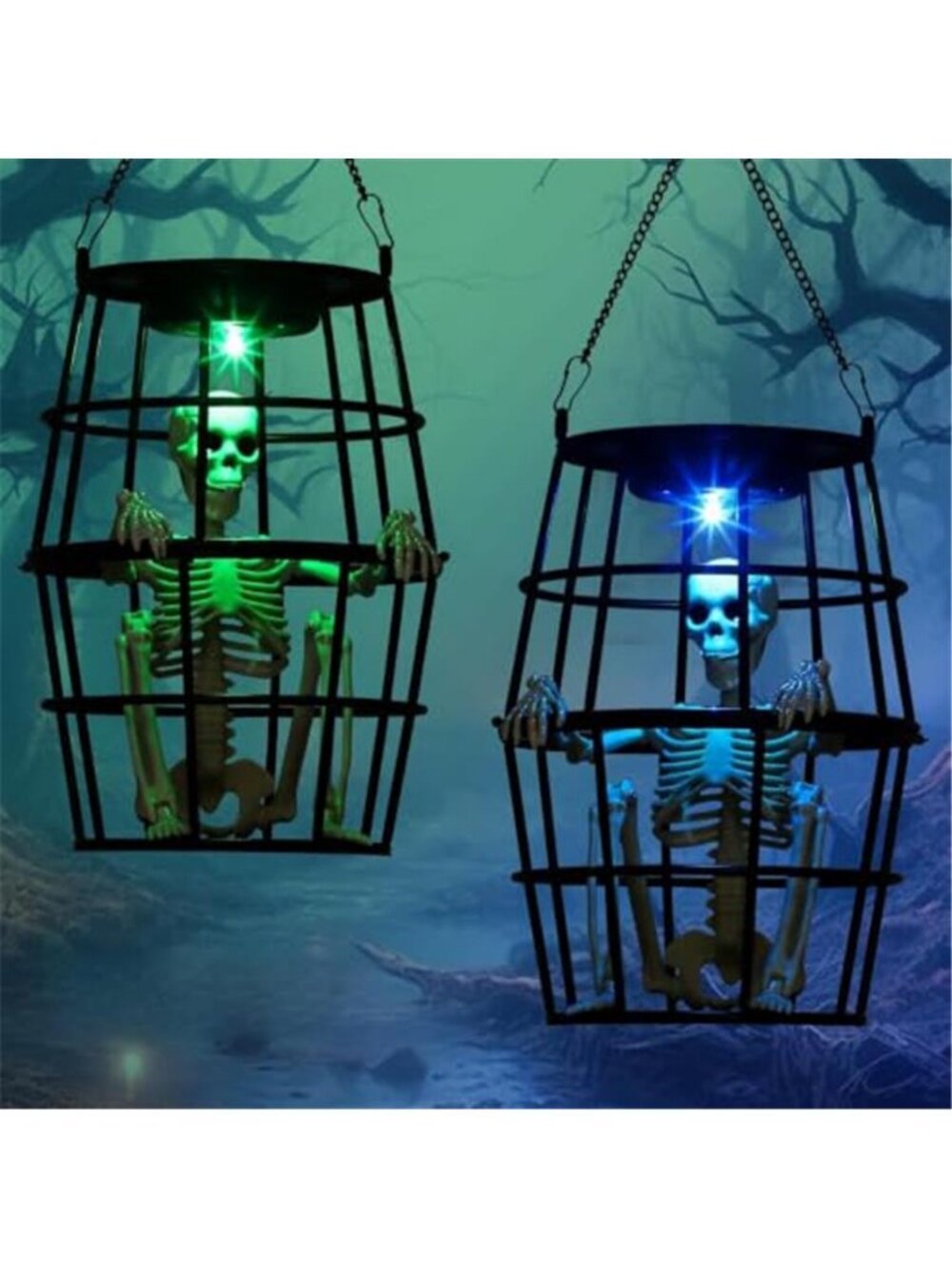 Scary Solar Halloween Decorations Hanging Ghost Skeleton Set of 2